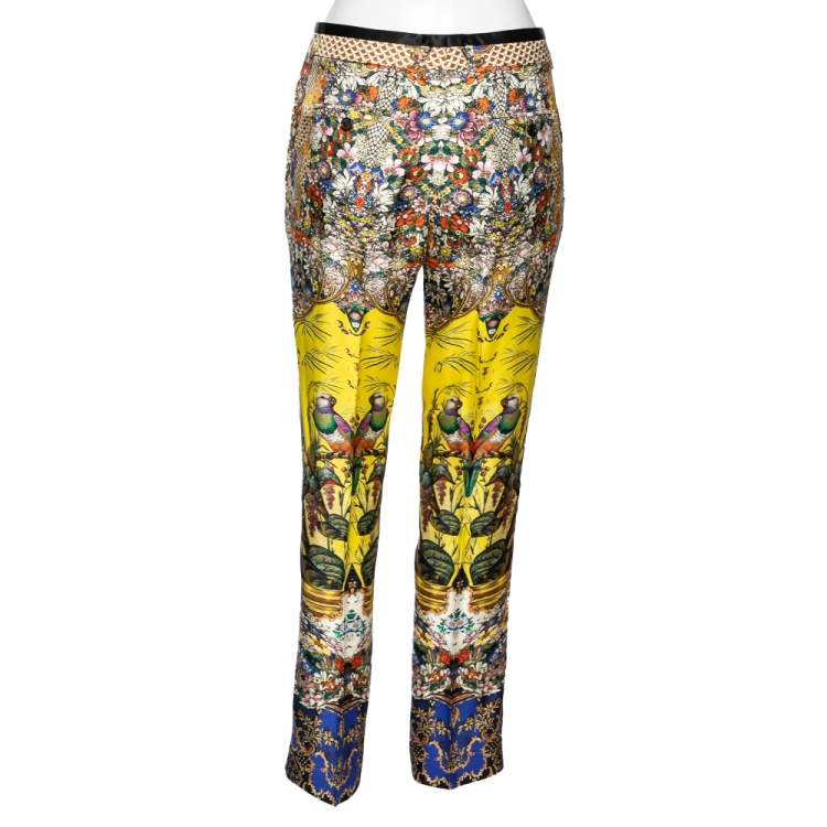 Pre Owned Roberto Cavalli Multicolor Floral Printed Silk Trouser M