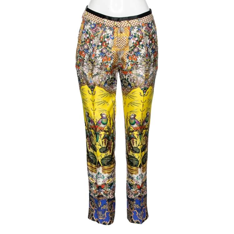 Pre Owned Roberto Cavalli Multicolor Floral Printed Silk Trouser M