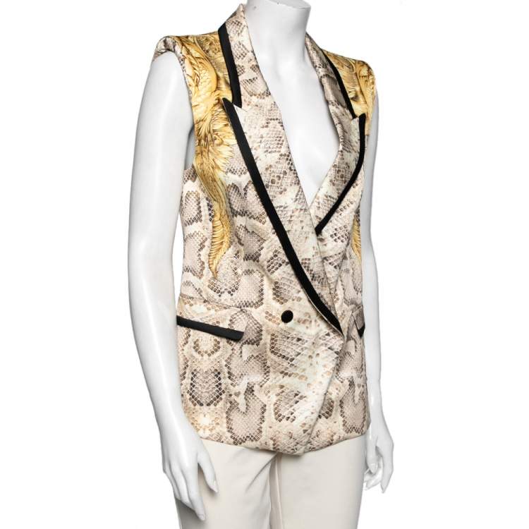 Pre Owned Roberto Cavalli Brown Python Print Silk Blazer M