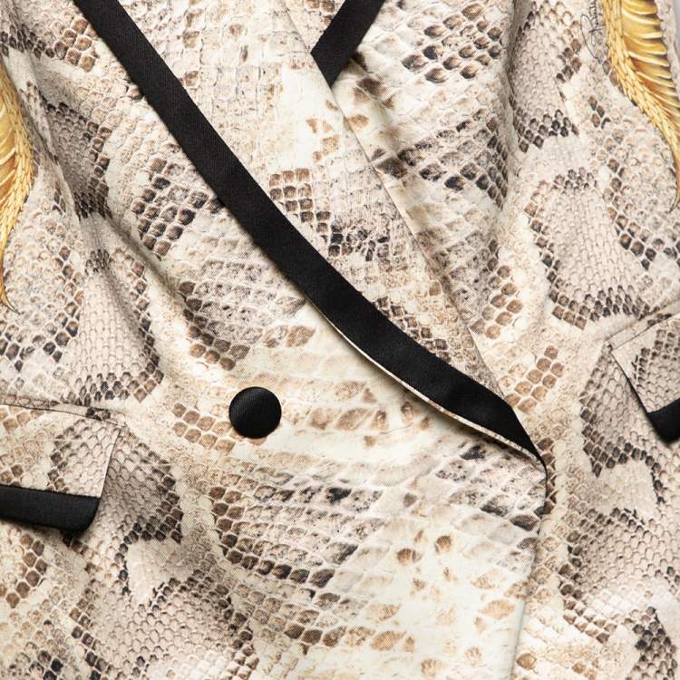 Pre Owned Roberto Cavalli Brown Python Print Silk Blazer M