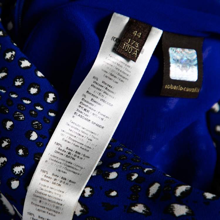 Pre Owned Roberto Cavalli Blue Printed Crepe Open Back Mini Dress M