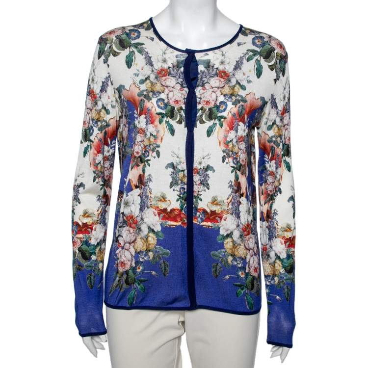 Pre Owned Roberto Cavalli Multicolor Printed Silk Knit Button Front Cardigan M