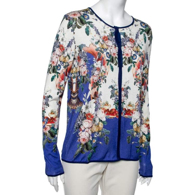 Pre Owned Roberto Cavalli Multicolor Printed Silk Knit Button Front Cardigan M