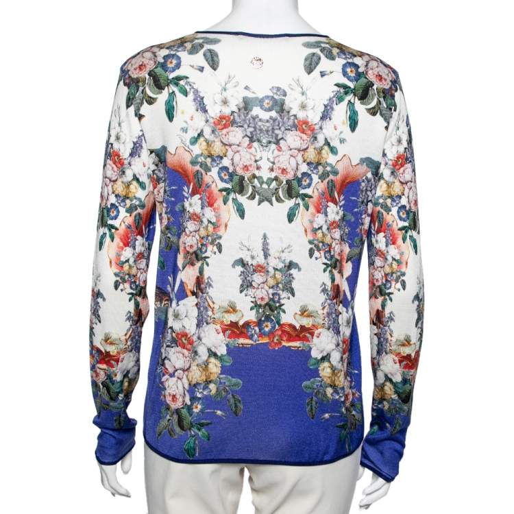 Pre Owned Roberto Cavalli Multicolor Printed Silk Knit Button Front Cardigan M