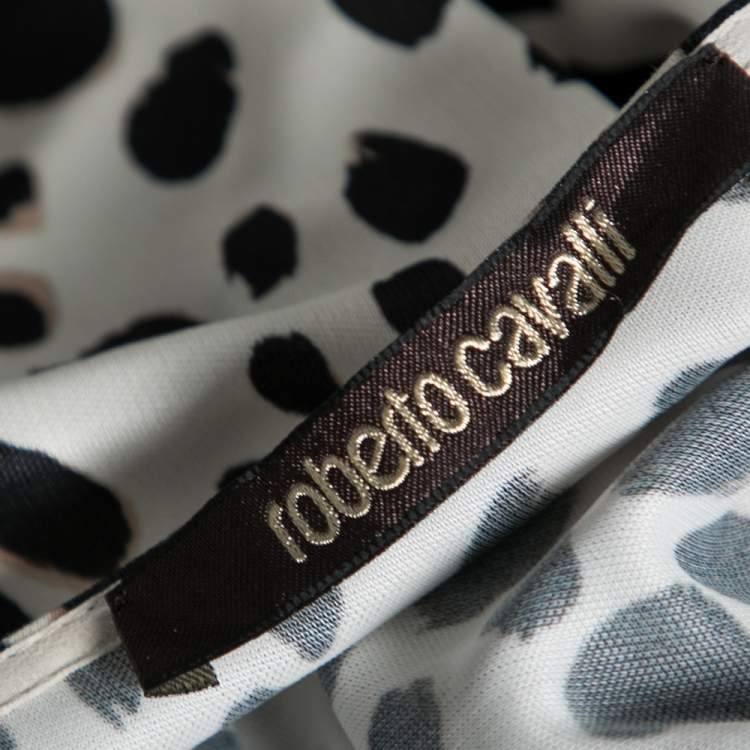 Pre Owned Roberto Cavalli Multicolor Animal Printed Jersey Beaded V Neck Dress M