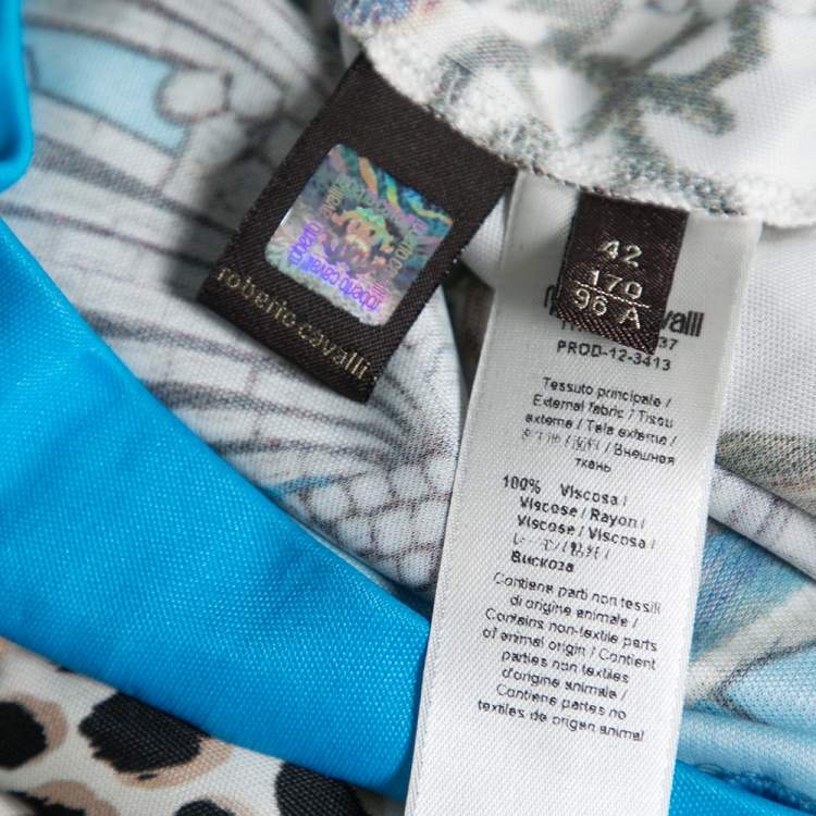Pre Owned Roberto Cavalli Multicolor Animal Printed Jersey Beaded V Neck Dress M