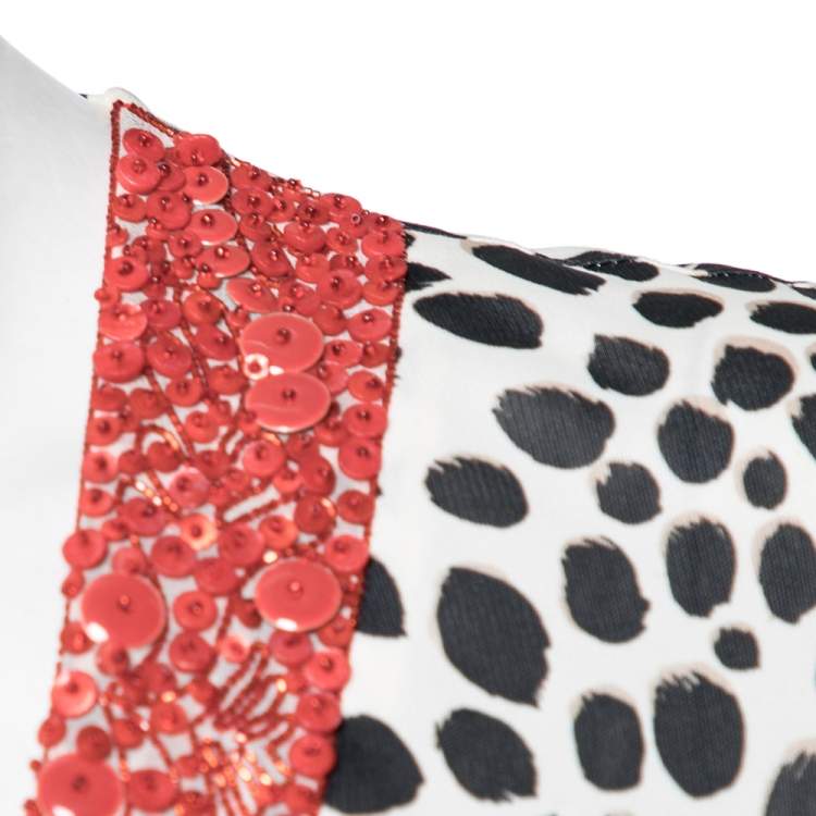 Pre Owned Roberto Cavalli Multicolor Animal Printed Jersey Beaded V Neck Dress M