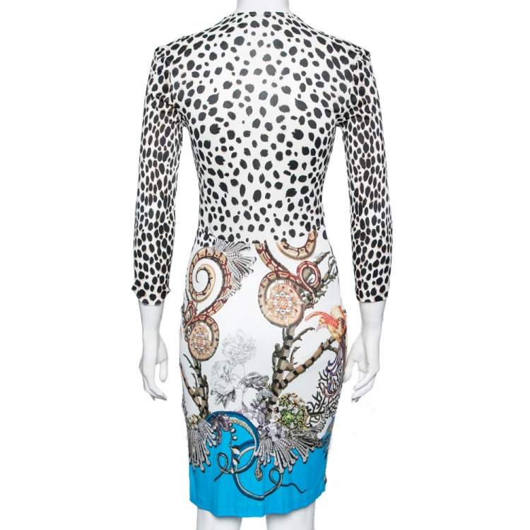 Pre Owned Roberto Cavalli Multicolor Animal Printed Jersey Beaded V Neck Dress M