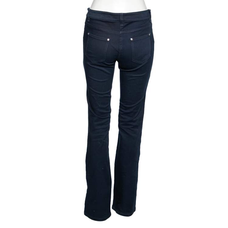 Pre Owned Roberto Cavalli Navy Blue Beaded and Embroidered Cut Straight Pants M