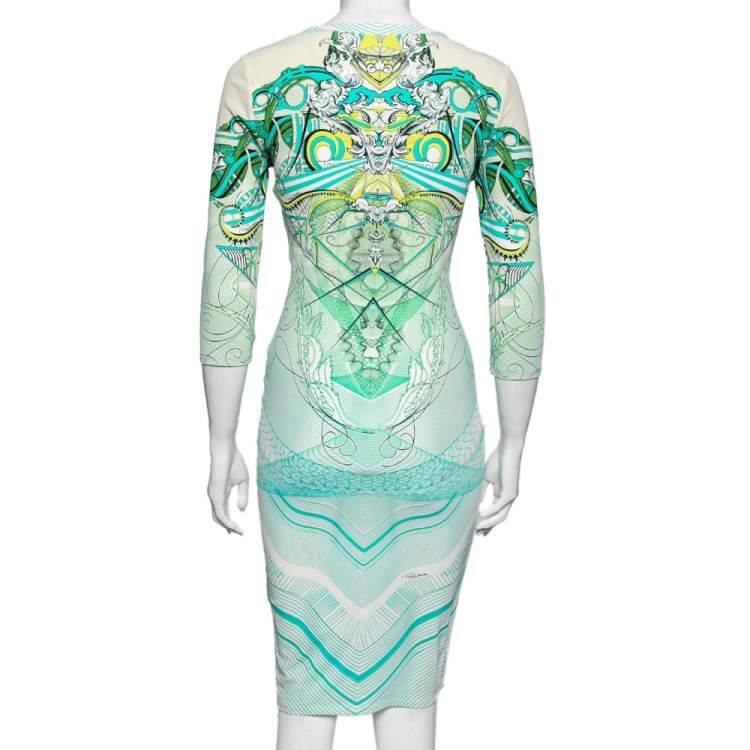 Pre Owned Roberto Cavalli Green Printed Jersey Dress M