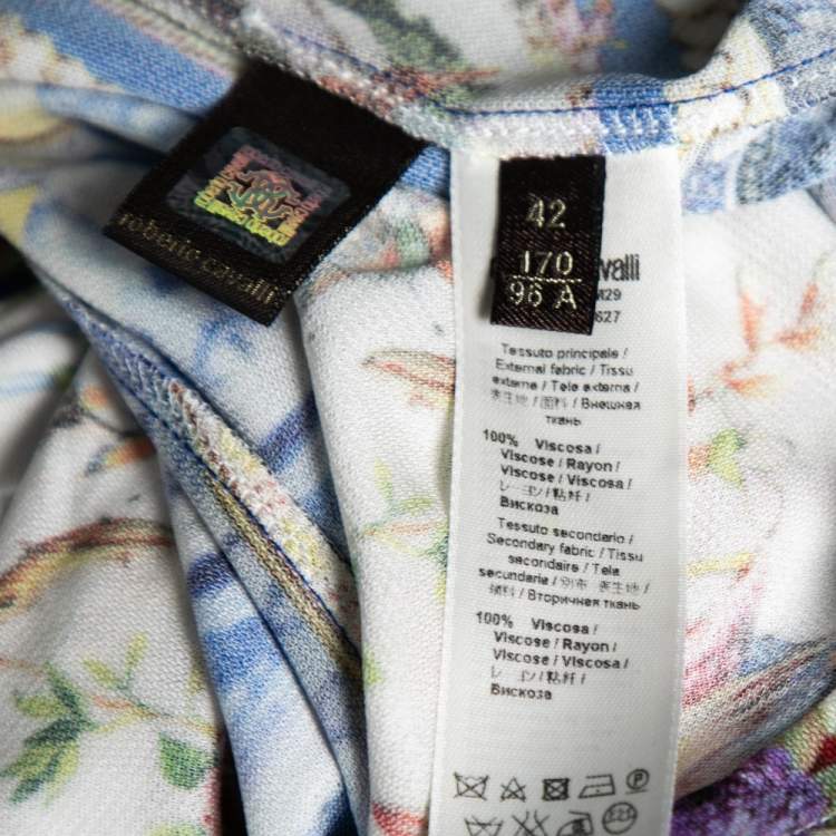 Pre Owned Roberto Cavalli Blue Floral Printed Jersey Dress M