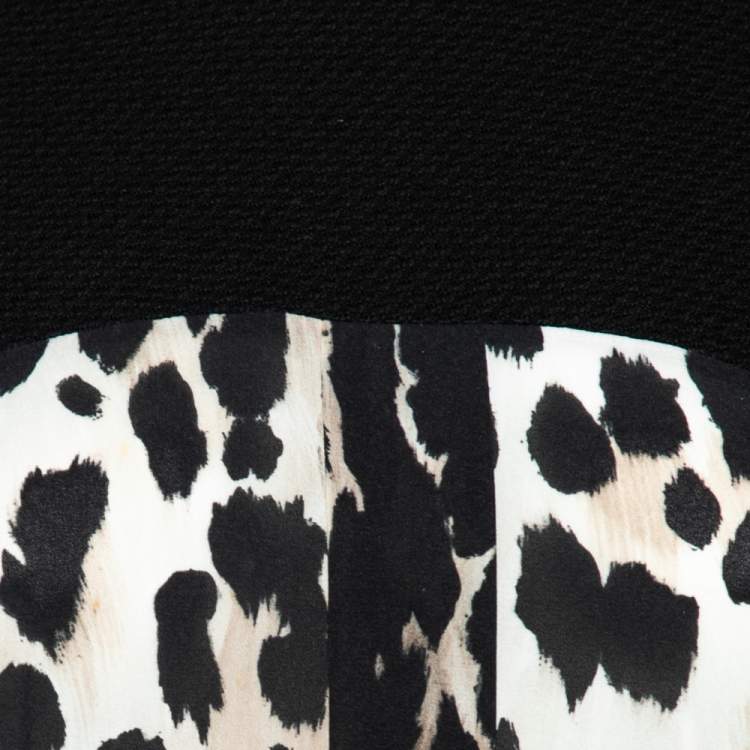Pre Owned Roberto Cavalli Black and Brown Leopard Print Wool & Silk Turtleneck Dress M