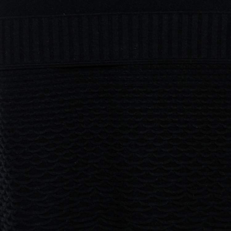 مملوكة مسبقًا Roberto Cavalli Black Wool Wave and Ruffle Textured Hem Turtleneck Dress M