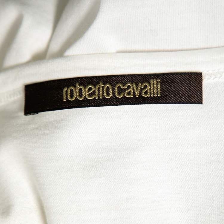 Pre Owned Roberto Cavalli White Cotton Pattern Printed Top S
