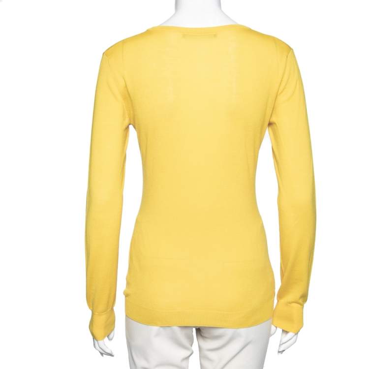 Pre Owned Roberto Cavalli Yellow Wool V Neck Top M