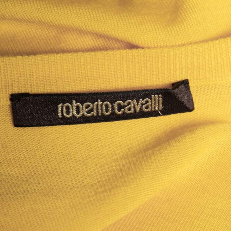 Pre Owned Roberto Cavalli Yellow Wool V Neck Top M