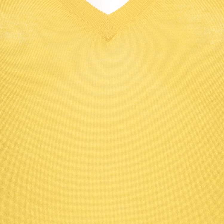 Pre Owned Roberto Cavalli Yellow Wool V Neck Top M