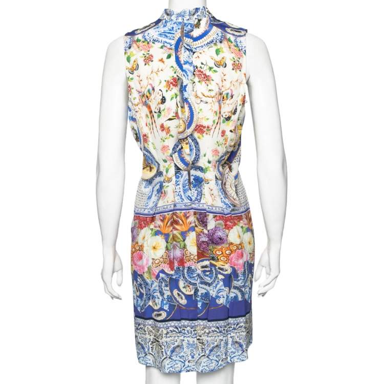 مملوكة مسبقًا Roberto Cavalli Multicolor Floral Printed Bow Tie Front Sleeveless Dress M