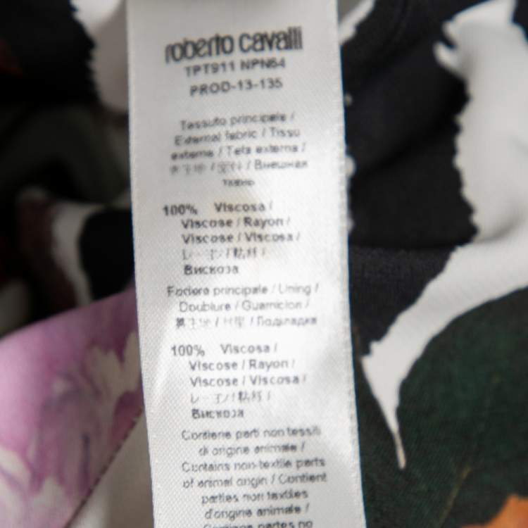 Pre Owned Roberto Cavalli White Floral and Animal Printed Jersey Dress M