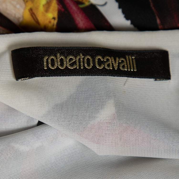 Pre Owned Roberto Cavalli White Floral and Animal Printed Jersey Dress M