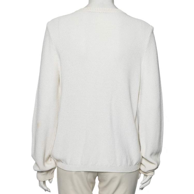 Pre Owned Roberto Cavalli White and Black Knit Straw and Sequin Embroidered Cardigan L
