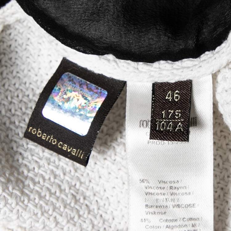 Pre Owned Roberto Cavalli White and Black Knit Straw and Sequin Embroidered Cardigan L