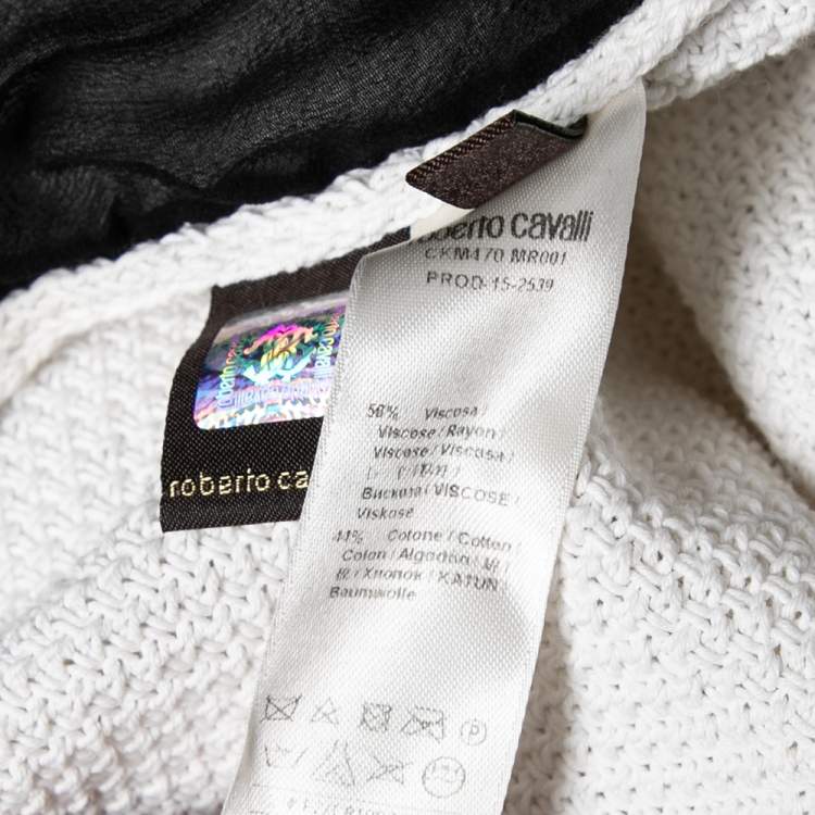 Pre Owned Roberto Cavalli White and Black Knit Straw and Sequin Embroidered Cardigan L
