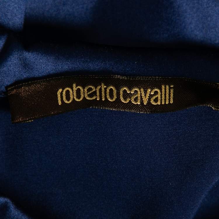 Pre Owned Roberto Cavalli Blue Stretch Silk Button Front Shirt M