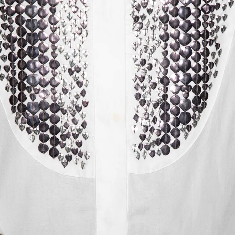 Pre Owned Roberto Cavalli White Cotton Embellished Button Front Shirt M