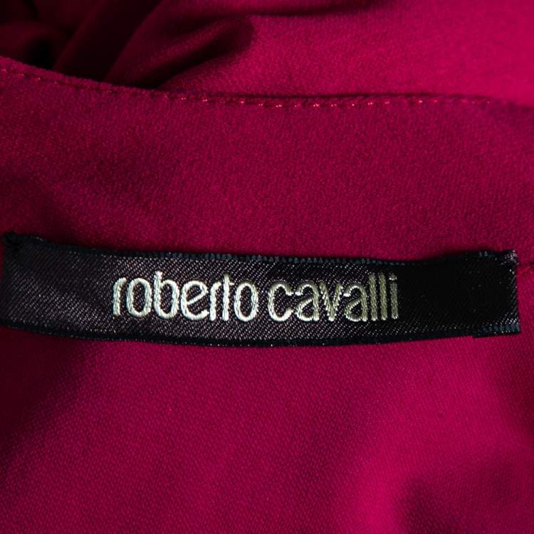 Pre Owned Roberto Cavalli Pink Crepe Cuff Long Sleeve Midi Dress M