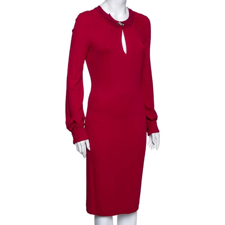Pre Owned Roberto Cavalli Pink Crepe Cuff Long Sleeve Midi Dress M