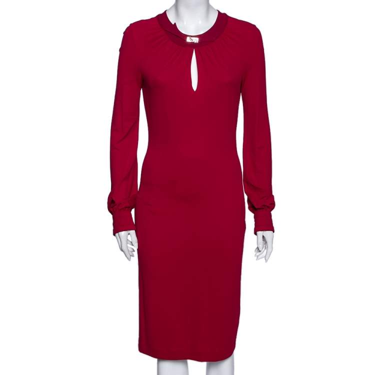 Pre Owned Roberto Cavalli Pink Crepe Cuff Long Sleeve Midi Dress M
