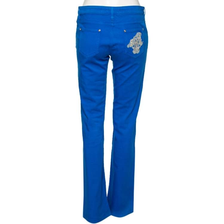 Pre Owned Roberto Cavalli Blue Denim Embroidered Back Pocket Jeans M