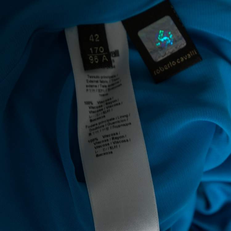 Pre Owned Roberto Cavalli Blue Draped Embellished Jersey Dress M