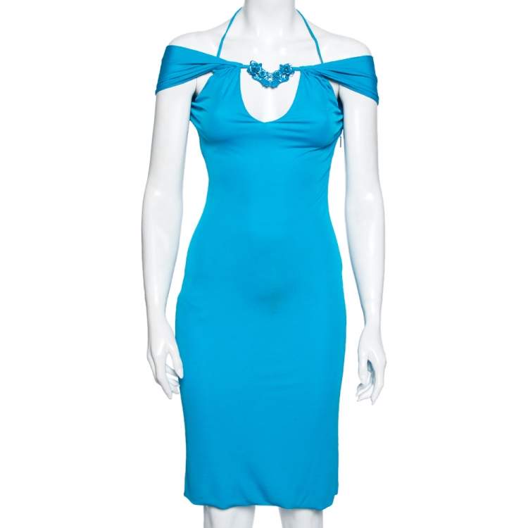 ワンピース ROBERTO CAVALLI BLUE DRESS Roberto Cavalli SS 2006 Vintage Animal Giraffe Silk Blue