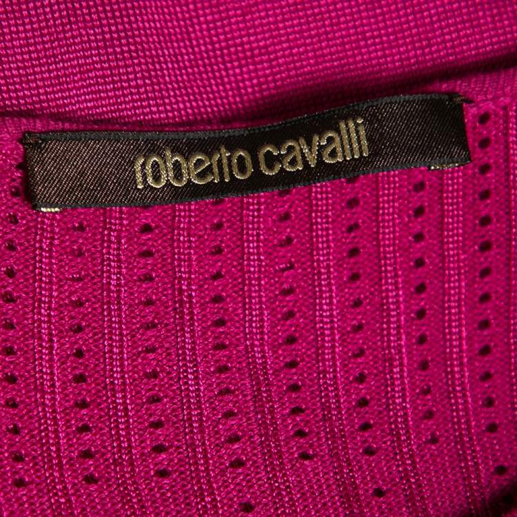 Pre Owned Roberto Cavalli Fuchsia Patterned Wool Knit Draped Mini Dress M 