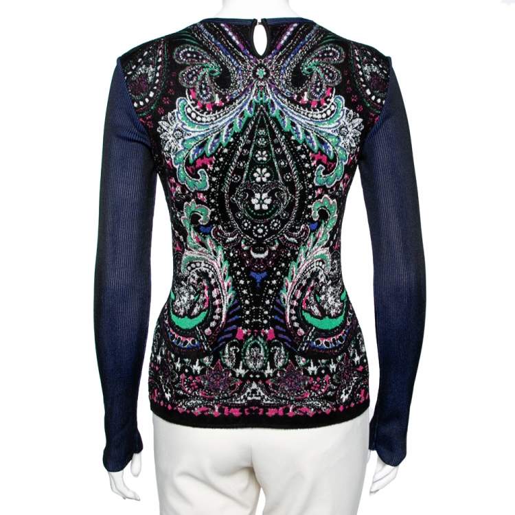 مملوكة مسبقًا Roberto Cavalli Multicolor Jacquard Knit Cutout Detail Jumper M