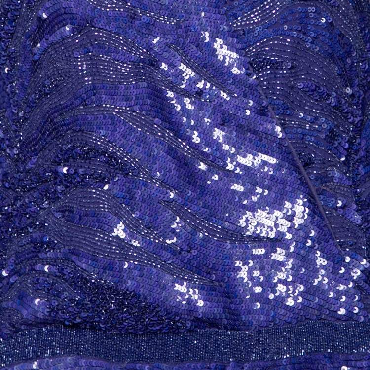 Pre Owned Roberto Cavalli Blue Embellished Silk Wrap Detail Long Sleeve Dress M