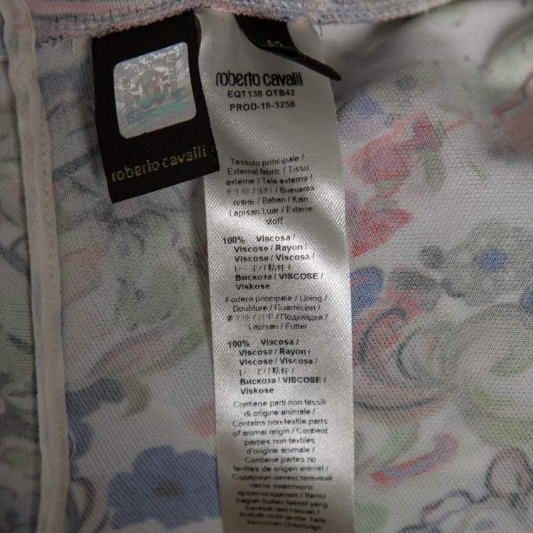 Pre Owned Roberto Cavalli Multicolor Floral Printed Jersey Pleated Front V Neck Dress M