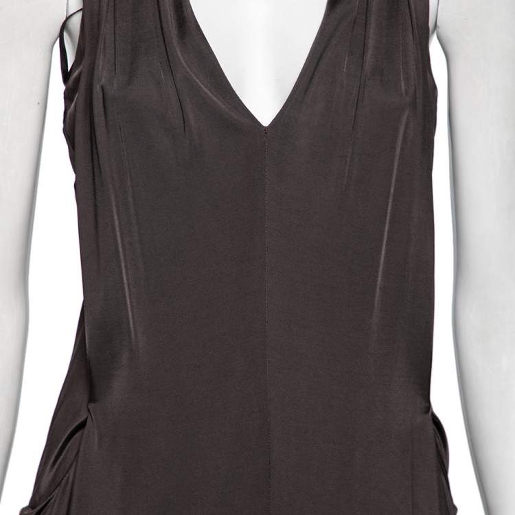 مملوكة مسبقًا Roberto Cavalli Grey Jersey Gathered Plunging Neck Dress M