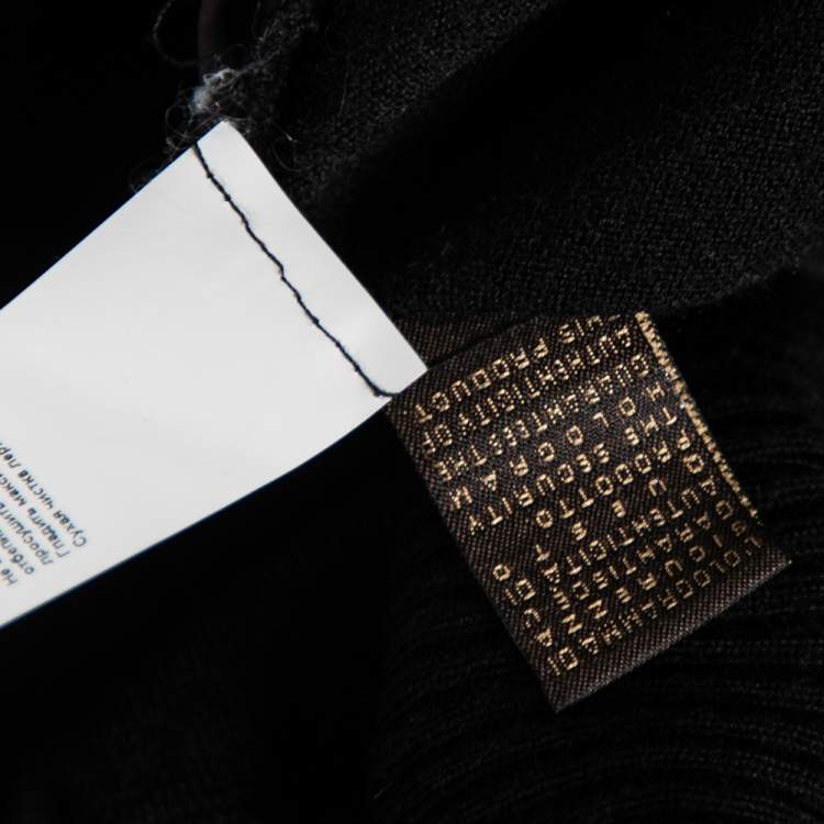 مملوكة مسبقًا Roberto Cavalli Black Wool & Printed Silk Shirt Inset Neck Tie Detail Cardigan M