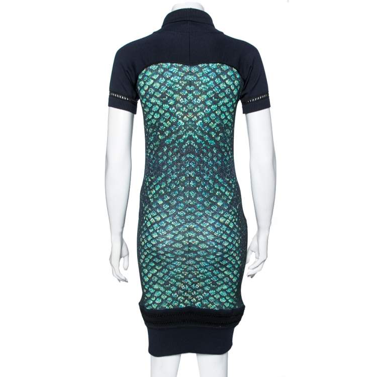 مملوكة مسبقًا Roberto Cavalli Multicolor Printed Jersey & Wool Knit Turtle Neck Midi Dress M