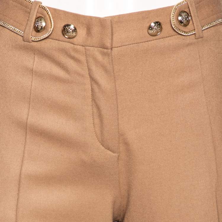 Pre Owned Roberto Cavalli Beige Wool Chain Embellished Trousers M