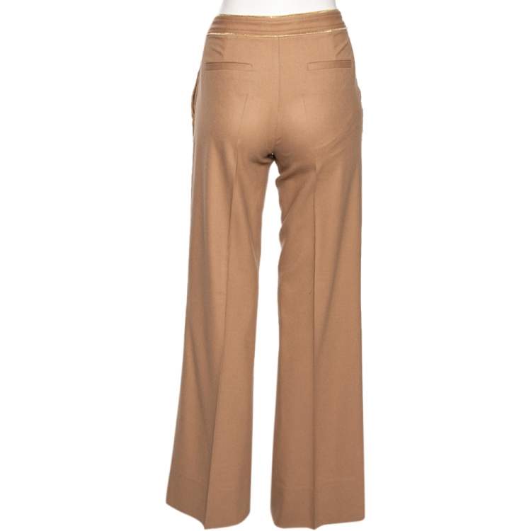 Pre Owned Roberto Cavalli Beige Wool Chain Embellished Trousers M