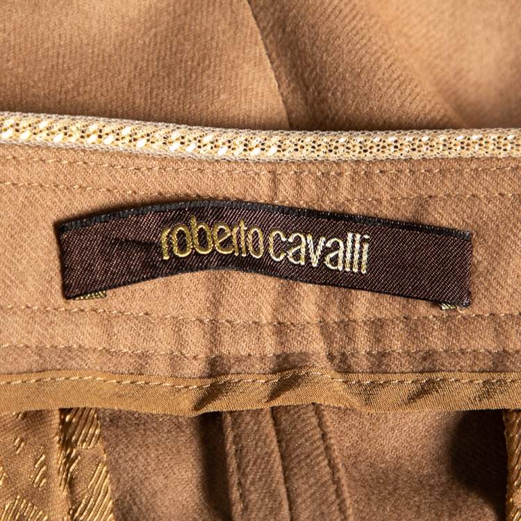 Pre Owned Roberto Cavalli Beige Wool Chain Embellished Trousers M