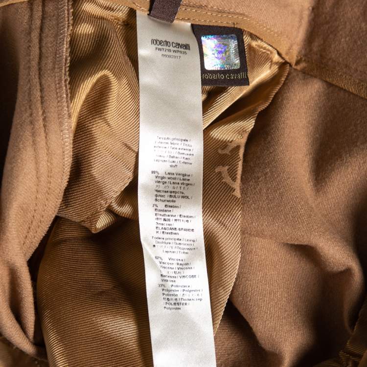 Pre Owned Roberto Cavalli Beige Wool Chain Embellished Trousers M