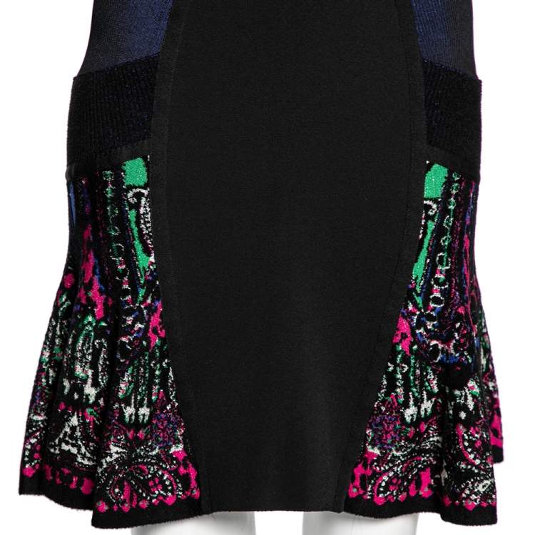 Pre Owned Roberto Cavalli Black and Multicolor Knit Flare Skirt M