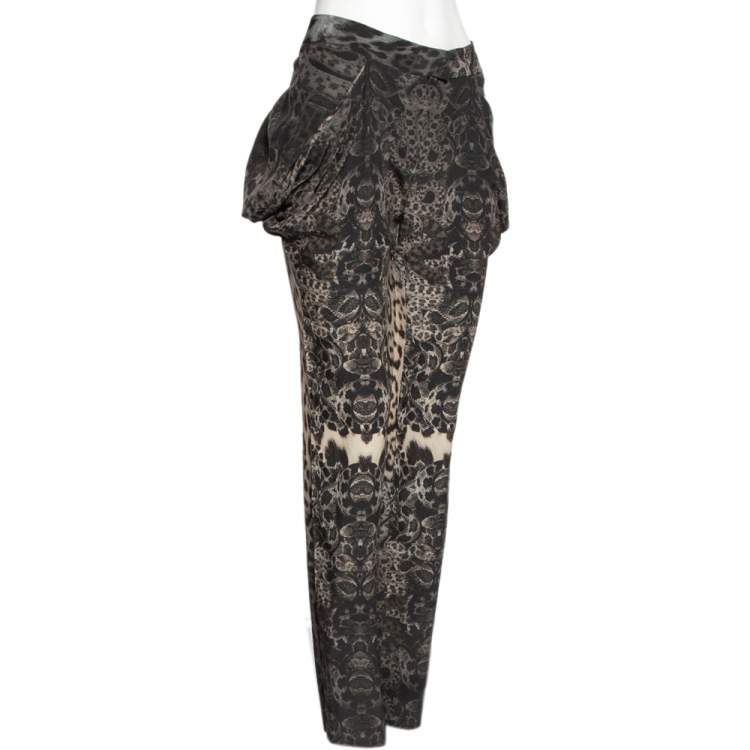 Pre Owned Roberto Cavalli Multicolor Printed Silk Draped Trousers M 