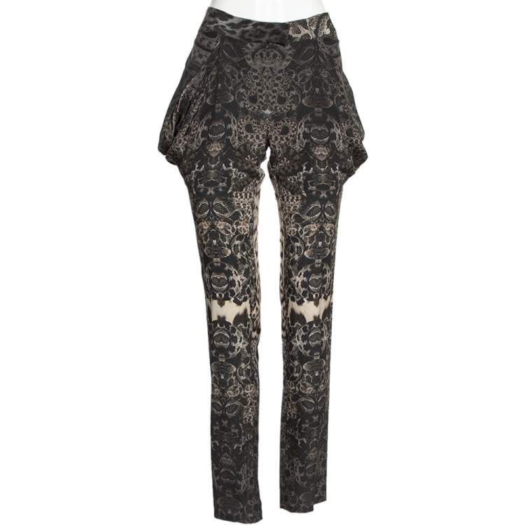 Pre Owned Roberto Cavalli Multicolor Printed Silk Draped Trousers M 