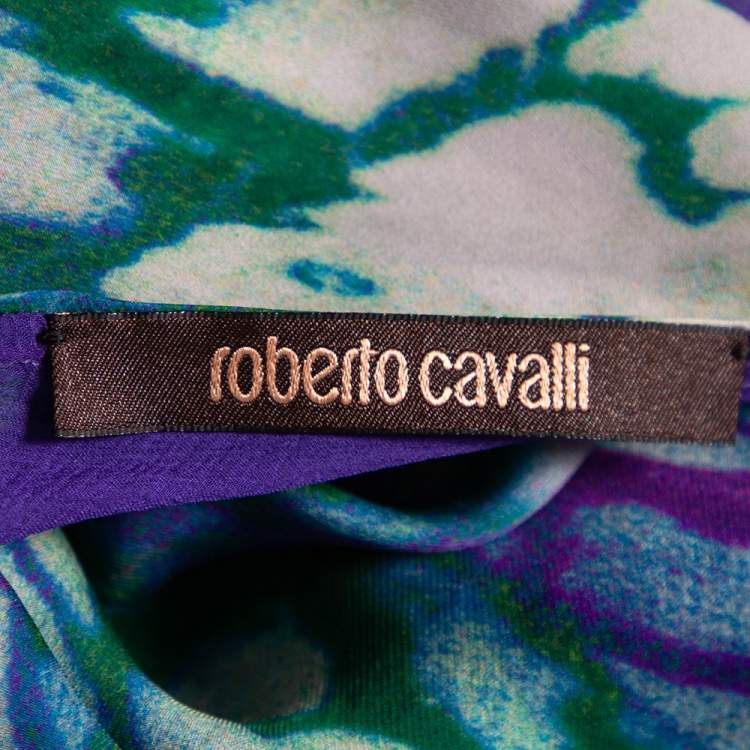 Pre Owned Roberto Cavalli Multicolor Printed Silk Plunging Neck Kaftan Maxi Dress M